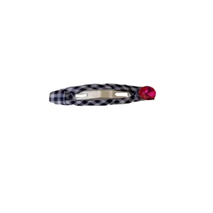 Elegante fermaglio per capelli BB a scacchi bianchi e neri con strass rosa brillante per donna