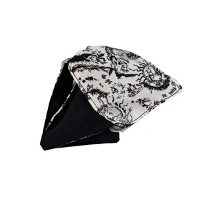 French vintage floral print hair tie accessory with elegant black and white pattern