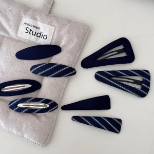 Fermagli per Capelli BB in Tessuto Minimalista in Stile Coreano per Donna Vintage Geometrico Triangolo Ovale Blu Scuro a Righe Accessori per Capelli