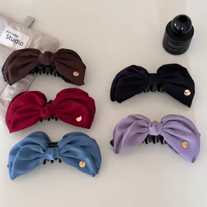 Large satin bow banana hair clips set in five elegant colors for chic ponytail styles