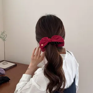 Elegant burgundy satin bow banana clip hair accessory for stylish and full ponytails