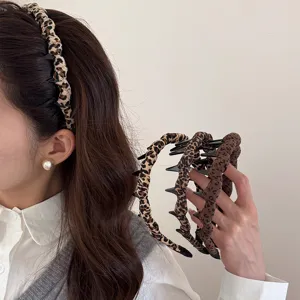 Diadema Envuelta en Tela con Estampado de Leopardo Con Dientes Antideslizante Efecto de Cráneo Alto Accesorios para el Cabello Mujer