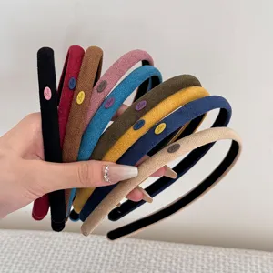 Korean Style Simple Solid Color Narrow Suede Headband For Women Autumn Winter Soft Fabric Hair Hoop With Letter Tag Accessories