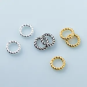High quality twisted rope texture S925 silver jump rings for DIY jewelry making connectors