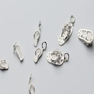 Detail of S925 sterling silver flip-flop charms for DIY jewelry making