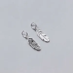 Ciondoli a forma di piuma in argento sterling S925 vintage per la creazione di gioielli