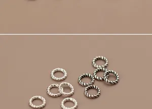 Close-up of S925 Thai silver twisted jump rings for DIY jewelry making accessories