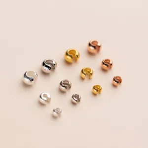S925 Sterlingsilber Quetschperlen Offene Perlen Schmuckzubehör Für DIY Armband Halskette Herstellung Gold Silber Roségold Galvanisierte Mondsichel-Verschlüsse