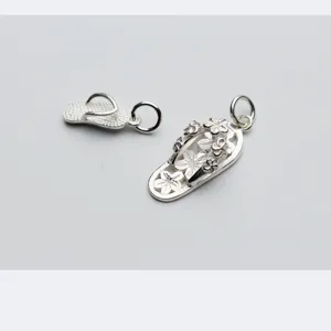 S925 sterling silver flip-flop pendant with floral detail for DIY jewelry making