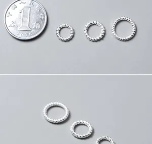 Detailed view of S925 sterling silver twisted rope jump rings for DIY jewelry making