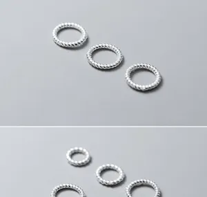 Detailed macro view of S925 sterling silver twisted rings for DIY jewelry making