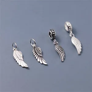 S925 Sterling Zilver Engelenvleugel Hanger Voor DIY Sieraden Maken Veer Charm Antieke Afwerking Handgemaakte Accessoire