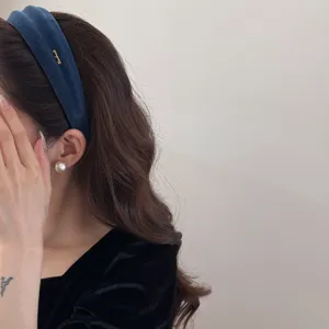 Elegante cerchietto largo in velluto blu scuro per donna in stile retrò coreano
