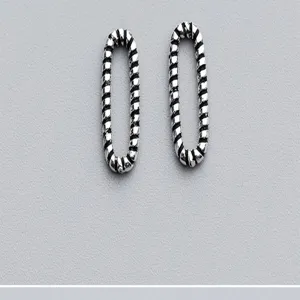 Close-up detail of retro S925 sterling silver threaded oval closed rings for jewelry making