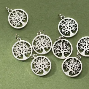 Premium S925 sterling silver tree of life hollow round pendant charms for DIY jewelry making