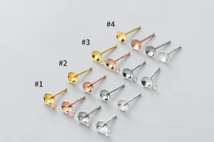 Macro view of S925 sterling silver DIY earring stud components in multiple colors.