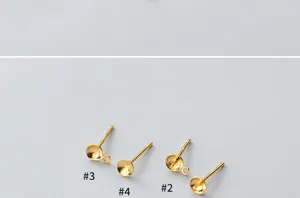 Detail of gold plated S925 sterling silver pearl cup earring posts in various styles
