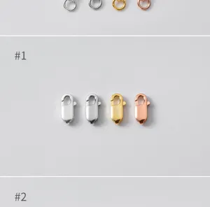 Gros plan sur des fermoirs mousquetons pour bijoux en argent, or et or rose.