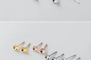 Detailed view of S925 sterling silver earring stud findings with pearl cup settings