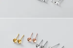 Detailed view of S925 sterling silver pearl cup earring posts in gold, silver and rose gold