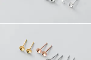 Close-up of S925 sterling silver earring stud findings with pearl cup base for DIY jewelry
