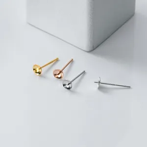 S925 Sterling Silver Pearl Cup Stud Earring Posts DIY Jewelry Making Findings Gold Rose Gold Plated Accessories