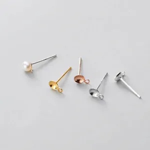 S925 sterling silver pearl cup stud earring components for DIY jewelry making projects