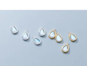 High-quality detail of S925 silver plated synthetic moonstone teardrop jewelry charms