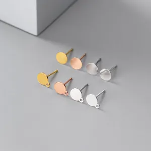 925 Sterling Zilveren Platte Kop Oorsteker Stiften Voor DIY Sieraden Maken Ronde Plaat Oorbel Benodigdheden Verguld