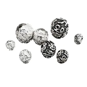 S925 sterling silver Thai silver spacer beads with engraved Tibetan Six-Word Mantra symbols