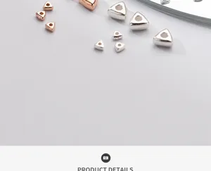 Macro view of S925 sterling silver triangle spacer beads in silver and rose gold