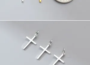 Detail view of three S925 sterling silver smooth cross pendants for DIY jewelry making.