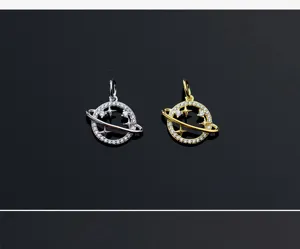 Micro-set planet pendants in silver and gold plating for custom DIY jewelry making