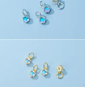 Makro-Detail von S925 Silber und vergoldeten Mondstein-Anhängern für DIY-Schmuck