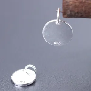 S925 sterling silver polished mirror round charm pendant for DIY jewelry making component