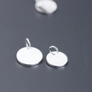 S925 sterling silver polished mirror round plate pendants for DIY jewelry making