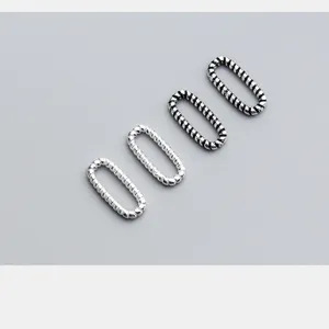 S925 sterling silver retro threaded oval jump rings for handmade DIY jewelry crafting