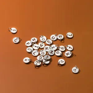 S925 sterling silver hollow round alphabet letter charms for DIY jewelry making accessories