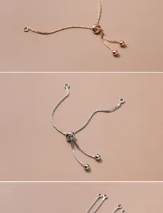 Detail view of adjustable S925 silver box chain with slider bead for DIY jewelry