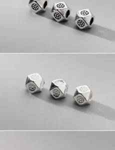 Close-up of S925 sterling silver geometric faceted spacer beads for DIY jewelry