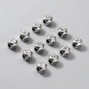 S925 Argento Sterling 12 Segni Zodiacali Perle Distanziatrici Geometriche Vintage Ossidate Fai da Te Gioielli Componenti