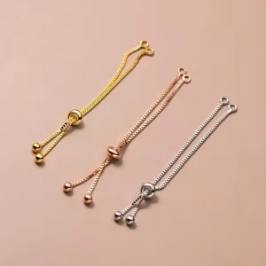 925 Sterling Silver Adjustable Box Chain Extension Tail Chain With Silicone Slider Bead For DIY Jewelry Making Accessories