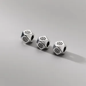 925 Sterling Silver Geometric Faceted Square Spacer Beads Vintage Distressed Thai Silver Beads For DIY Jewelry Making Bracelet Necklace Accessories