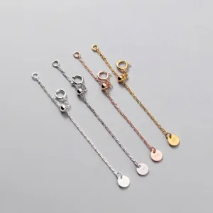S925 Sterling Silver Extension Chain With Silicone Slider Bead Spring Clasp For DIY Bracelet Necklace Jewelry Making Tail Chain Accessory