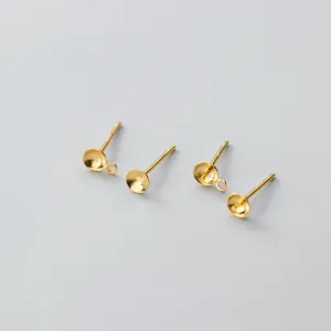 S925 sterling silver gold-plated pearl cup earring stud pins for DIY jewelry making
