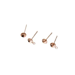 S925 sterling silver earring studs pins with bowl settings for DIY pearl jewelry making