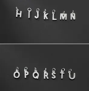 S925 Silber Mikro-Set Zirkon Alphabet Buchstabe Charms Anhänger für DIY Schmuckdesign