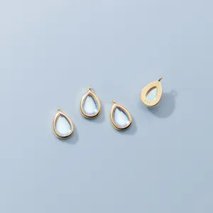 Gold-plated S925 silver teardrop pendants with synthetic moonstones for DIY jewelry