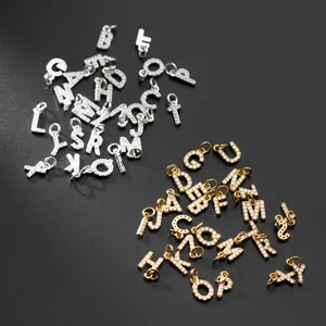 S925 silber vergoldet mikro-pave zirkonia buchstabe anhänger diy armband schmuck zubehör