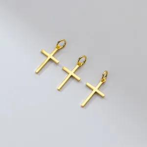 Minimalist S925 sterling silver gold-plated smooth cross pendants for DIY jewelry making
